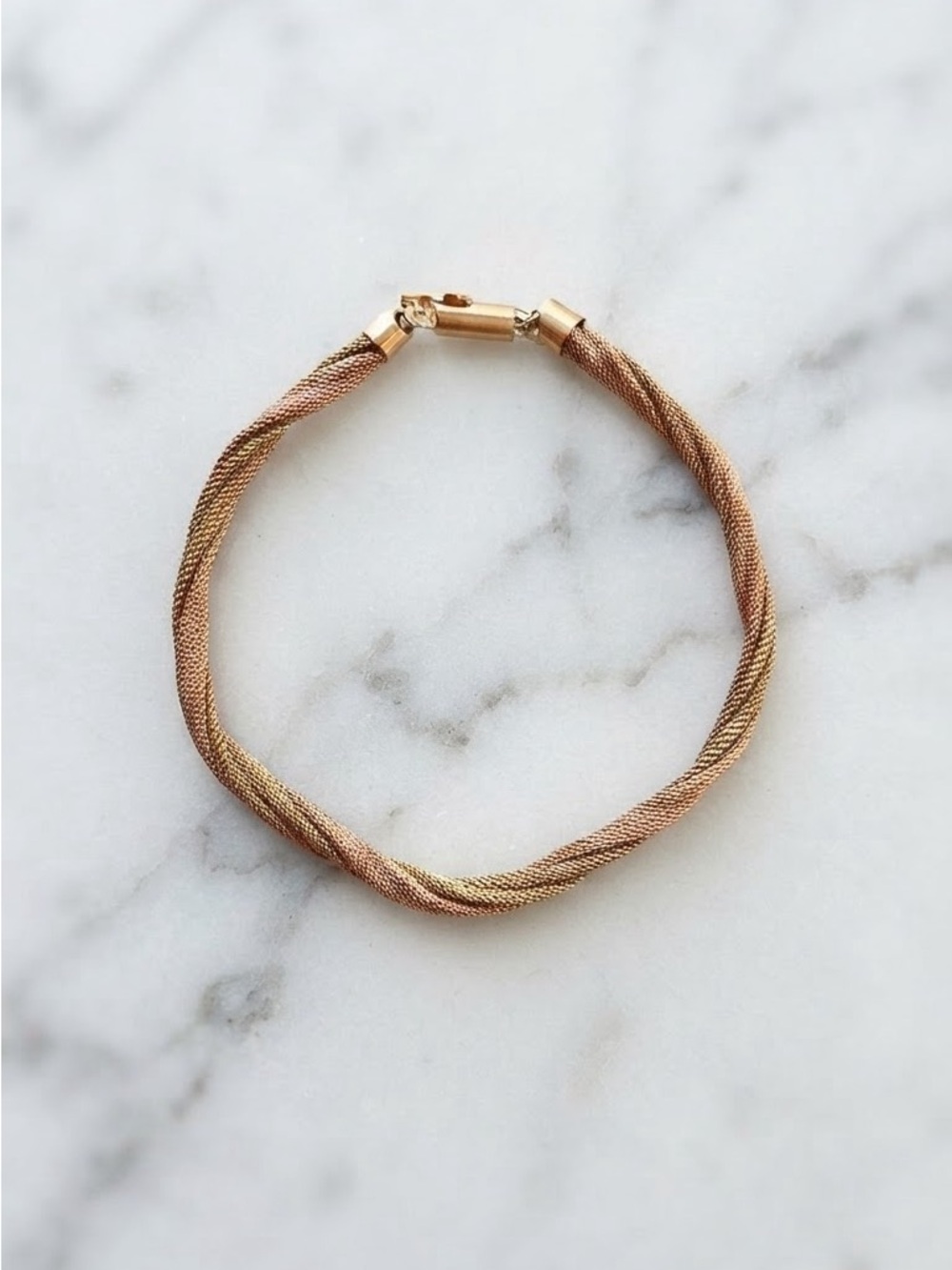 Vintage Jostens 14K Two-Tone Yellow & Rose Gold Twisted Mesh Bracelet 7.5”